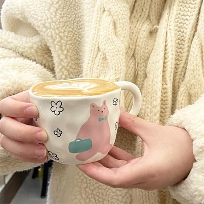 Cute Bear Ceramic Mug Hand Pinched Irregular Porcelain Coffee Cup Breakfast Milk Oatmeal Cup Water Cup For Office Couple Gift