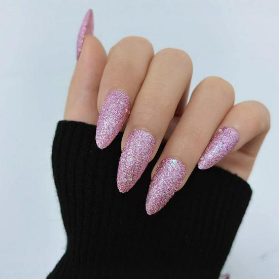 Stylish Pink & Purple Glitter Long Almond Nail Art Set - 24 Pieces