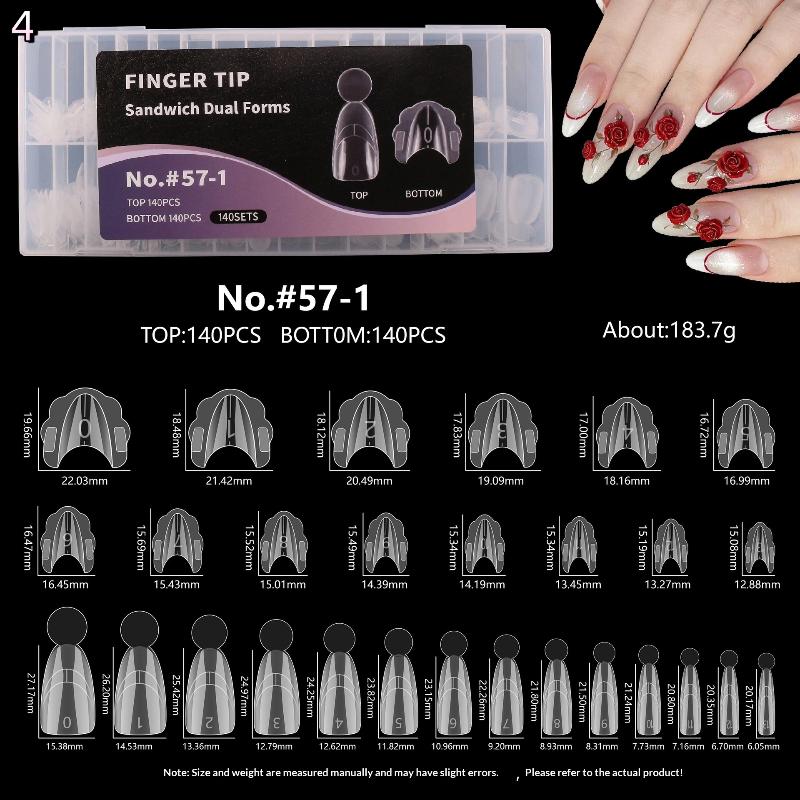 140 Piezas Sandwich para Uñas Dobles Formas Rápidas para Extensiones de Uñas Con Escala Modelo Armadura de Cristal Puntas de Cobertura Total Herramienta de Manicura