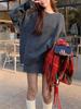 Cozy Gray Sweater & High Waist Midi Skirt Set - Soft Knit Pullover, Perfect for Autumn & Winter