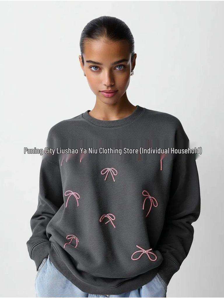 Women's Stylish Bow Print Thickened Pullover Hoodie for Autumn/Winter