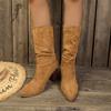Women's Large Size Suede Chunky Heel Mid-Calf Slouch Boots.