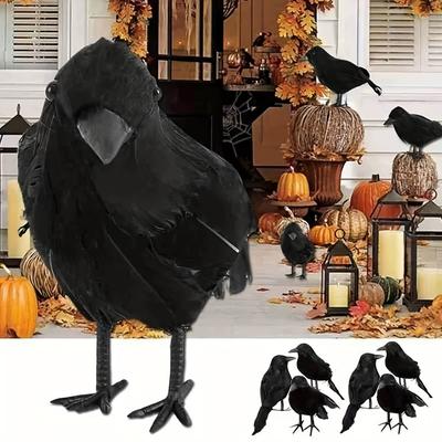 1 unidad/3 unidades/4 unidades Cuervo Realista Decoración de Mesa para Exteriores, Cuervo Negro con Plumas Artificiales, Adorno de Cuervo Decorativo de Halloween para Interiores