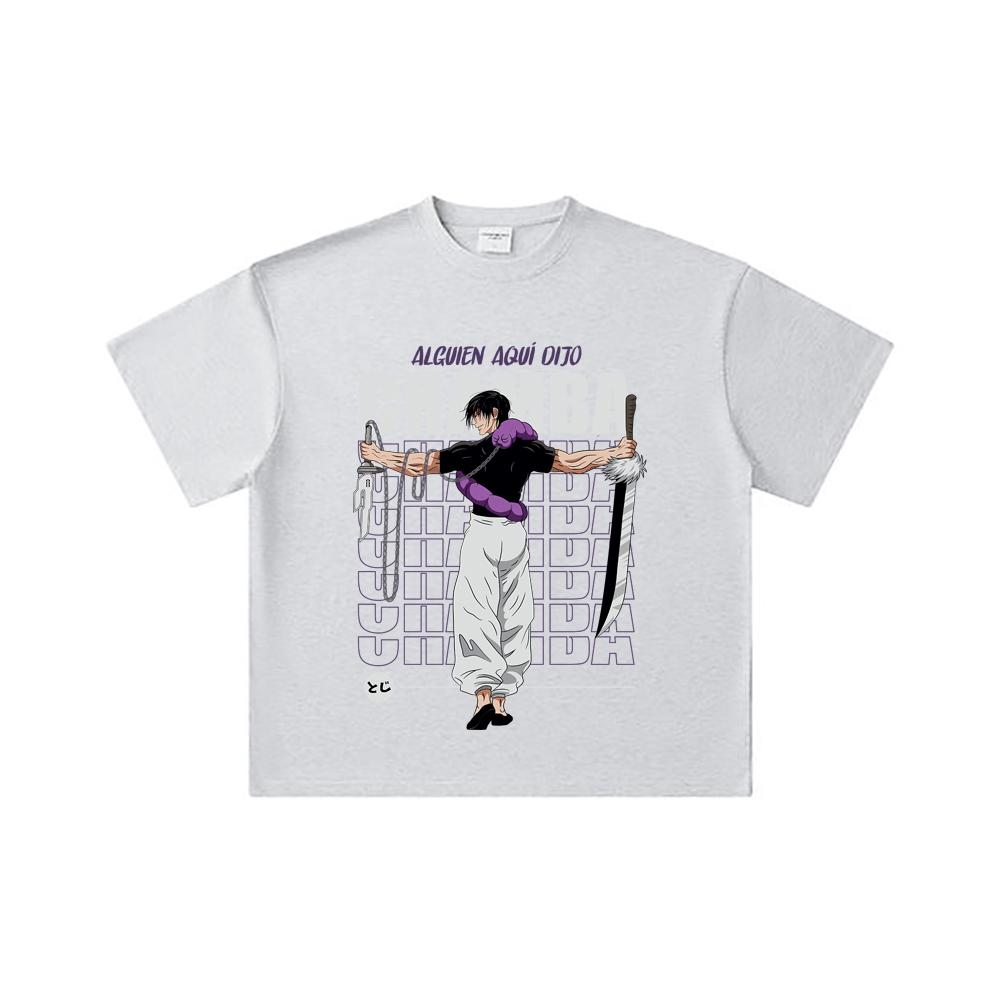 260 GSM Double Yarn 32 Count 100% Cotton Jujutsu Kaisen V48 Toji Print Unisex Heavy Cotton T Shirt