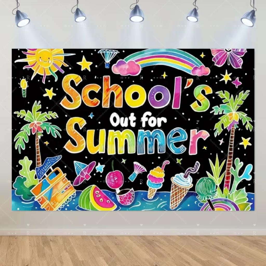 School's Out for Summer Theme Background Summer Pool Party Decoration Backdrop Baby Shower Props Photography Banner Supplies