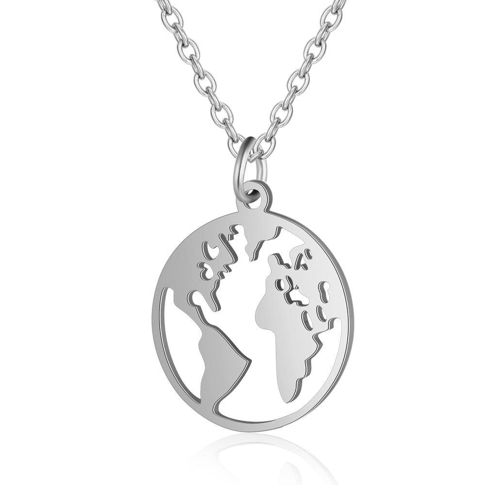 Small Globe World Map Pendant Female Gold Silver Color Stainless Steel Wanderlust Earth Necklace For Women Jewelry Travel Gift