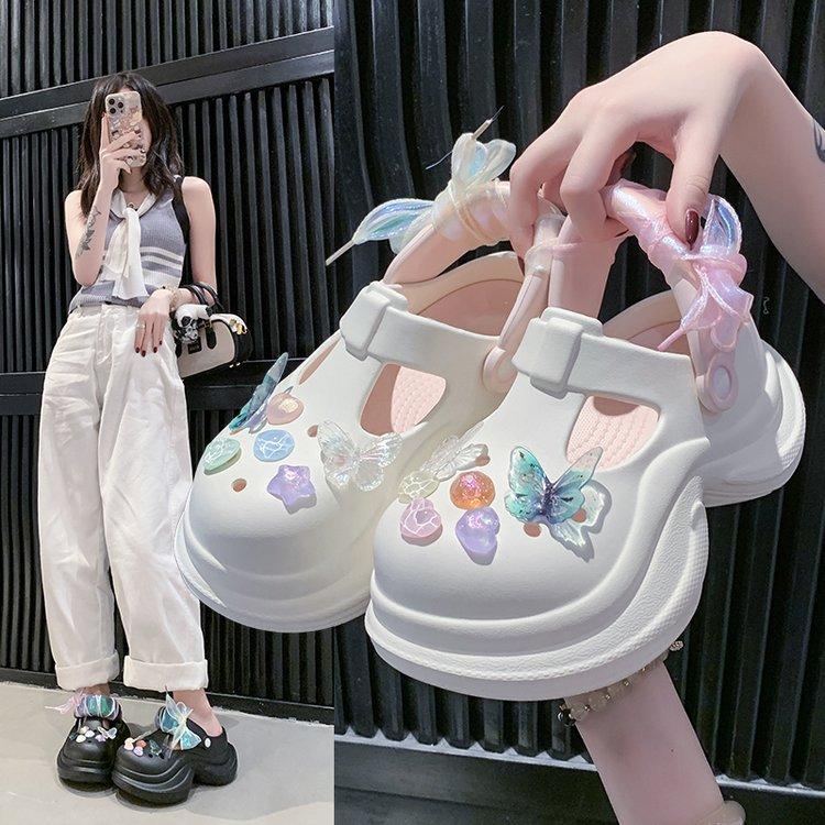 Butterfly Love Hole Shoes Lace Edge 2025 Summer New Beach Sandals Platform Bottom Trend Explosion Summer Must