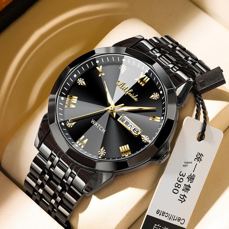 Aili Feida Men's Quartz Watch - Diamond Mirror, Waterproof, Luminous, Calendar, Fashionable