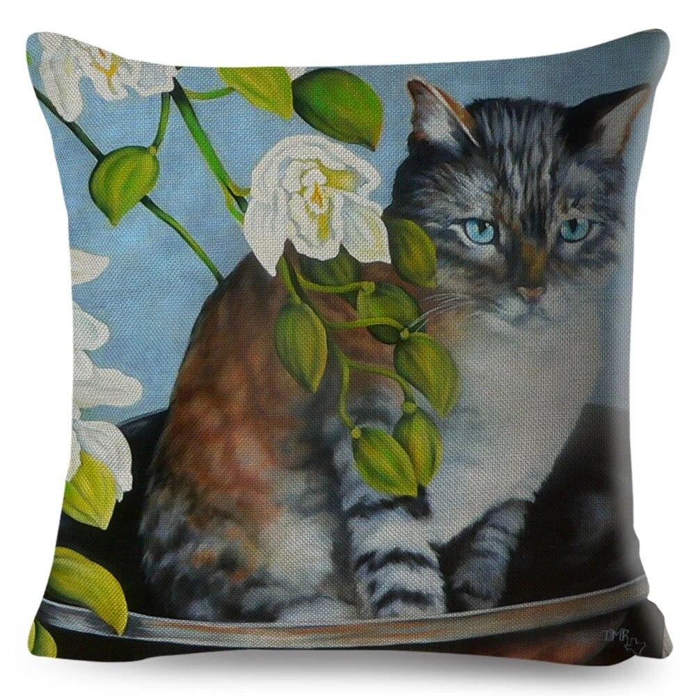 Pet Cartoon Animal Pillowcase Cute Watercolor Cat Cushion Cover Decor Sofa Home Car Children's Room Pillowcase