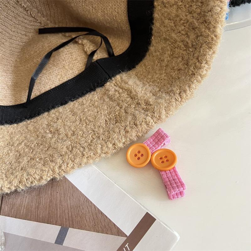 Wool Loop Yarn Thickened Bucket Hat Cute Button Shelf College Wind Small Fresh Warm Fisherman Hat