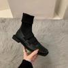 British style square knitted socks boots 2025 new women's boots high quality slimming loafers women's ankle boots single shoes