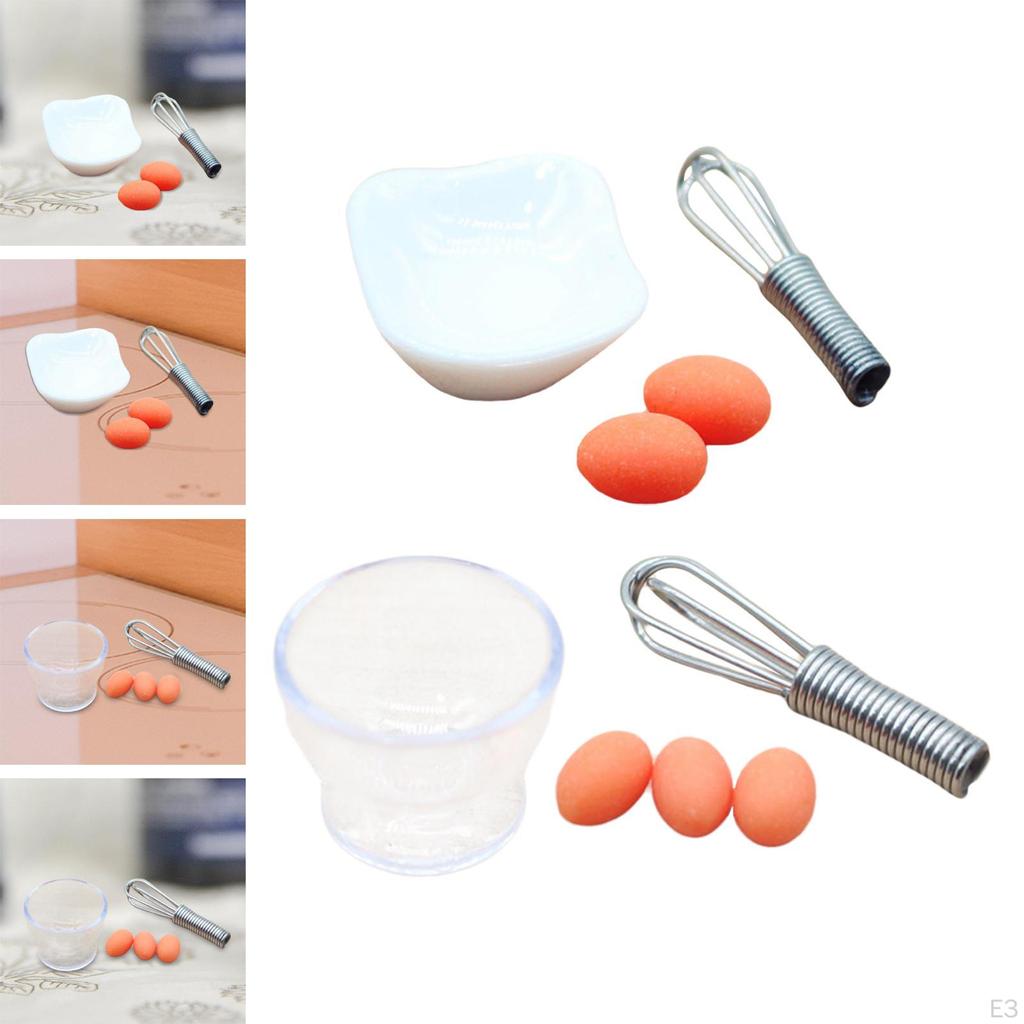 1/12 Miniature Egg Beater Set Doll Accessories Decoration Pretend Play Scene with Bowl Eggs for Home