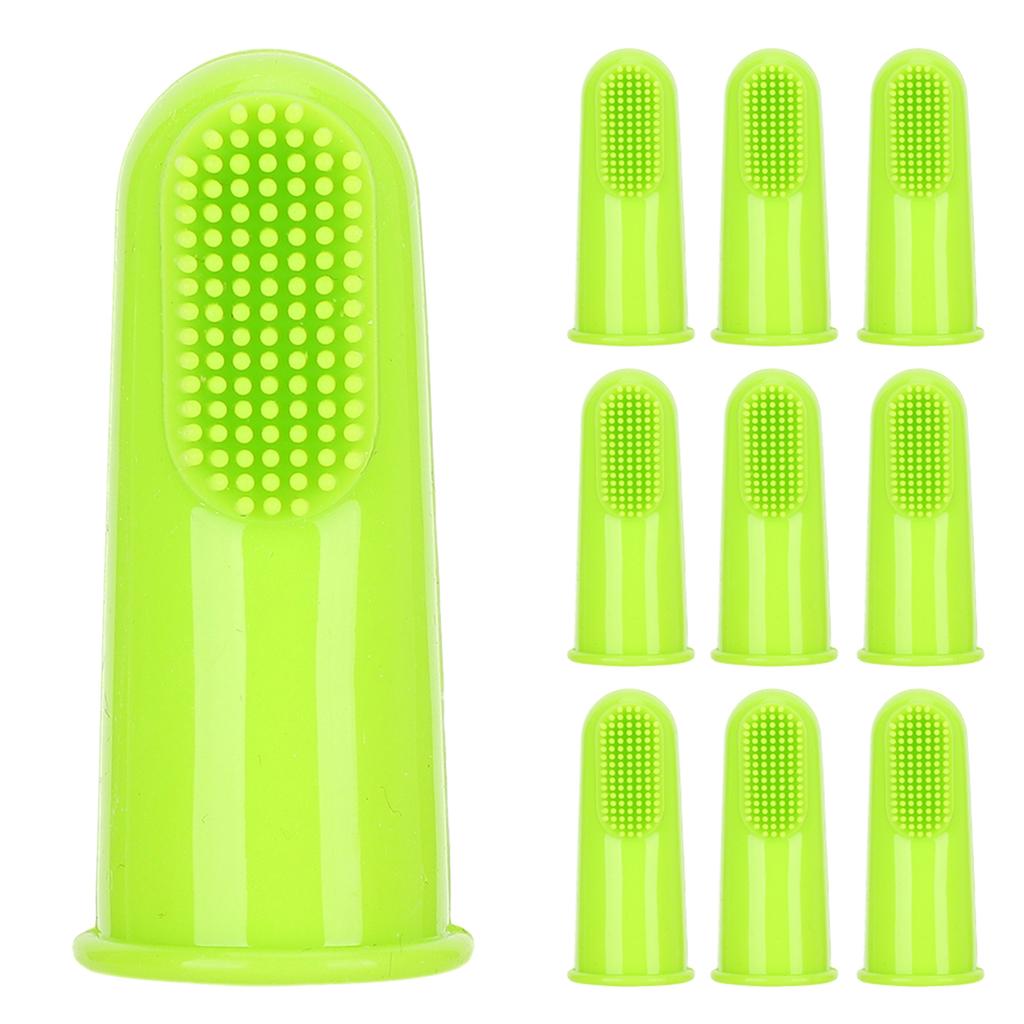 10PCS Silicone Soft Pet Finger Toothbrush Green Teeth Cleaning Tool for Cats DogsGreen