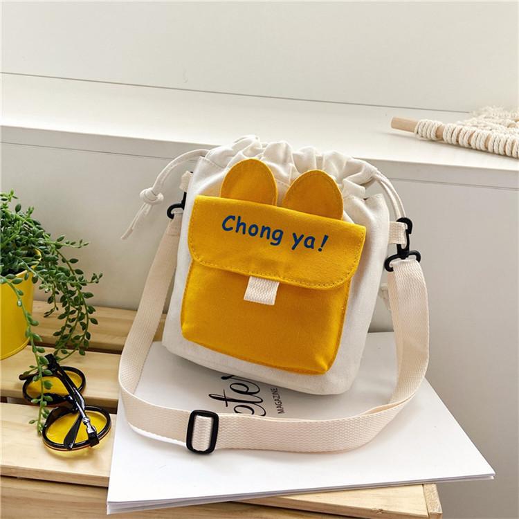 Cute Small Canvas Bucket Bag With Drawstring Closure For Daily Use Girls