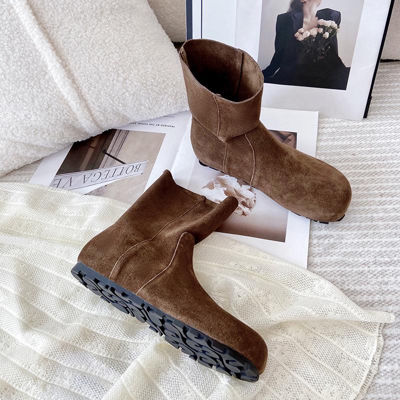 

Женские короткие ботинки 2025 Осень Зима Новые Роскошные Винтажные Уличные Нескользящие Ботинки Удобная Мягкая Подошва Плоские Повседневные Туфли 39 темно-коричневого