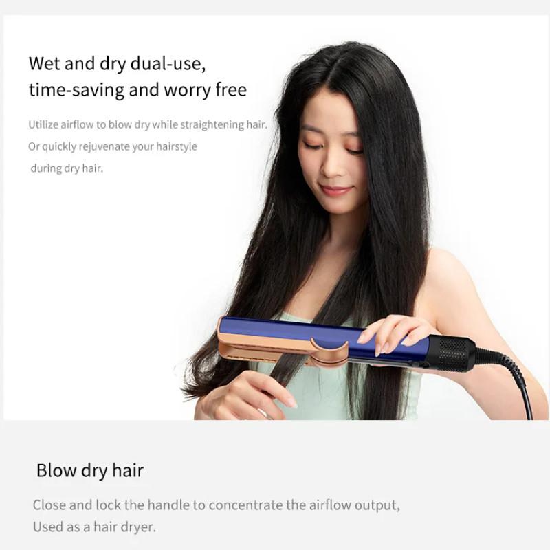 2 IN 1 Handheld Heat-Up Hair Flat Iron Negative Iron Long-Lasting Styling Tool Professional Hair Straightener & Hair Dryer