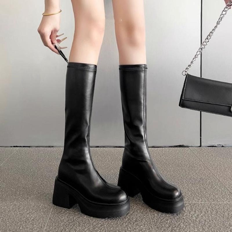 Hottie Platform Thick Heel Women Knight Boots Fashion Cosy Soft Leather Shoes Female Punk Long Booties  De Muje