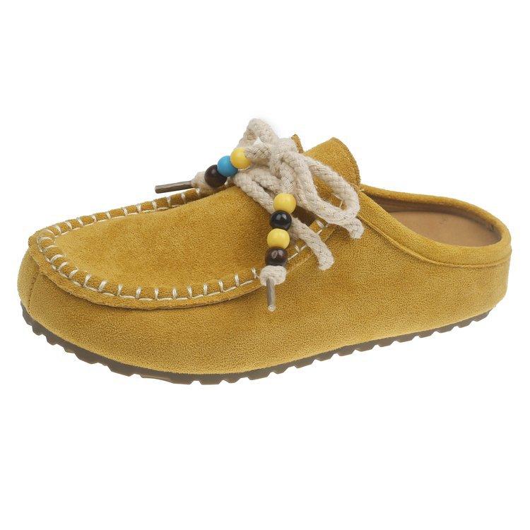 Retro ethnic style casual round head flat bottom bag head half slippers women's new summer wear casual sandals in 2025