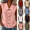 Sommer Damen einfarbig ärmellos Polo Kragen Knopf Strickjacke, Lässiges Pendler Mode Top Europäisch Amerikanisch Heißer Verkauf