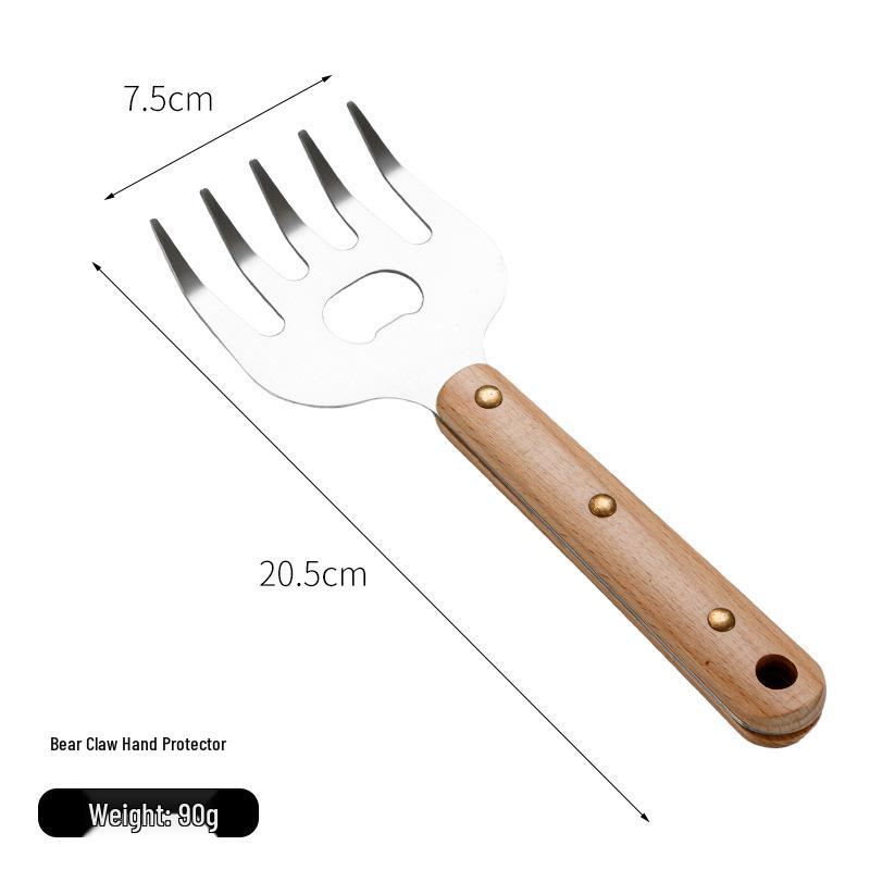 304 Stainless Steel Bear Claw Meat Fork and Tenderizer for Steak and Fish Grilling Wooden Handle Clip 304 Stainless Steel