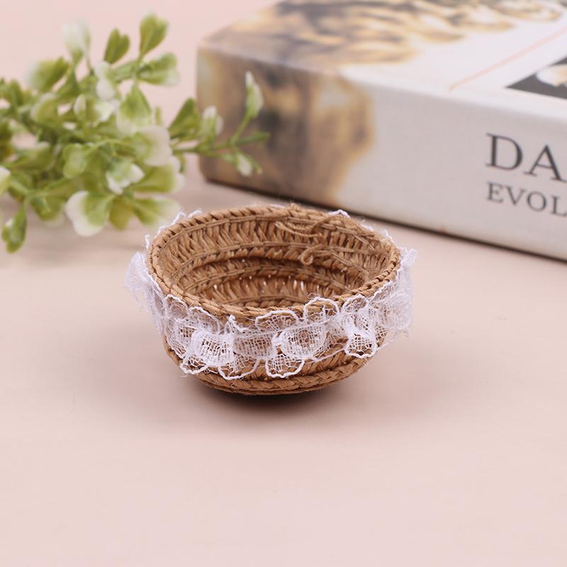Mini 1/12 Cute Dollhouse Rattan Frame Hand-woven Vegetable Food Flower Basket Cute Toys Dolls Miniature Decoration