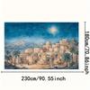 2D flat, 1pc Bible Village and starry sky scene - 2D flat polyester photo background for Christmas and Halloween decorations