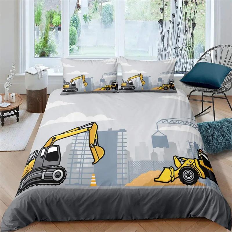 Kids Excavator Tractor Truck for Children Boys Girls Bedroom Decor Construction Vehicle Cartoon Duvet Cover Crane Quilt Cover