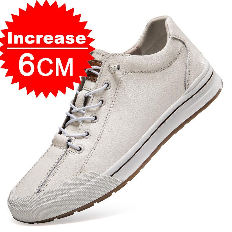 Fashion New Summer Men Genuine Leather Casual Shoes Men Sneakers Men Shoes Comfortable Platform Male Footwear Height Increase Insole 6CM