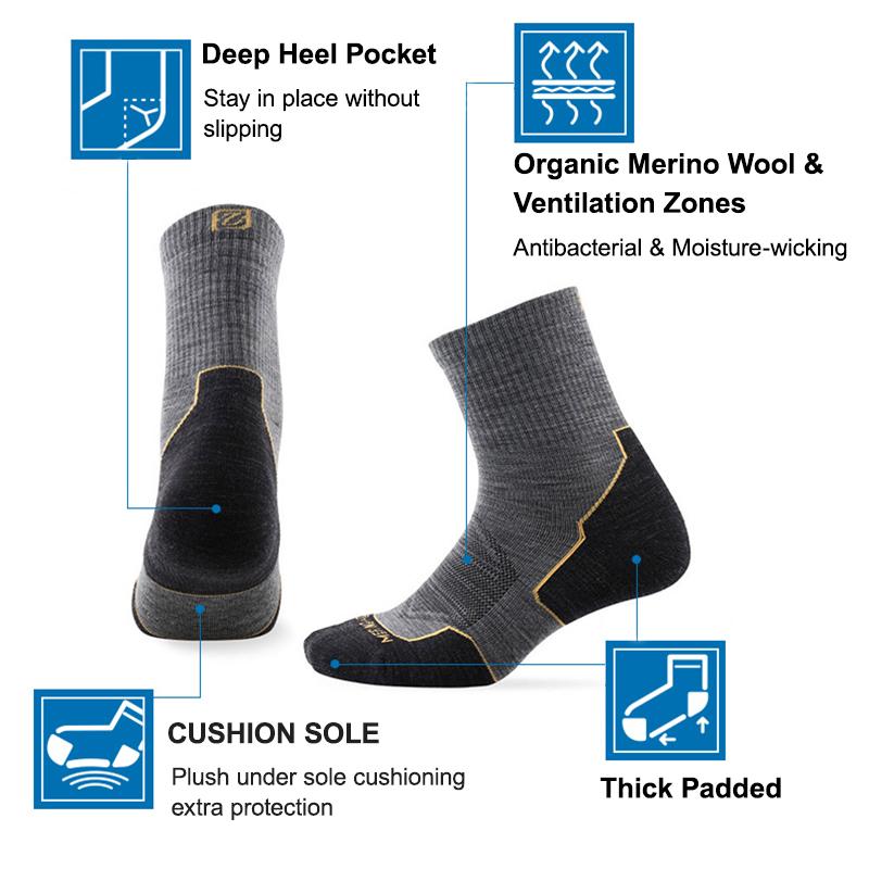 ZEALWOOD Marathon Laufsocken, Herren Damen Outdoor Merino Wolle Sport Kompressionssocken Atmungsaktiv Gepolstert Radfahren 1/3 Paare