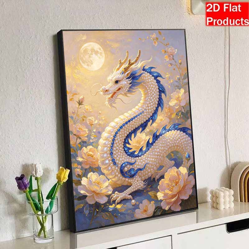 3D Pearl Painting Kit Dragon Design Frameless DIY Bead Art Canvas Leisure Handmade Craft for Bedroom Wall Decor