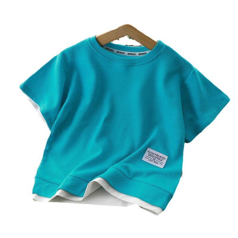 Children's Summer T-Shirt Cotton Waffle Weave Two-Piece Set (Short-Sleeve) for Boys