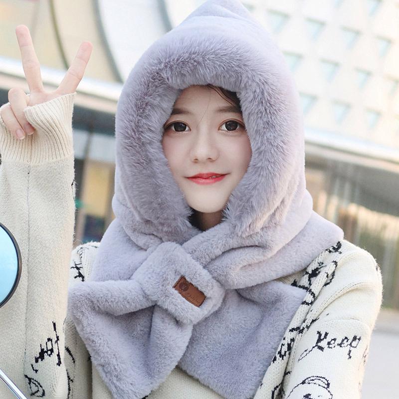 Women's Winter Plush Fox Hat & Scarf Combo - Warm, Trendy, and Versatile Hooded Design