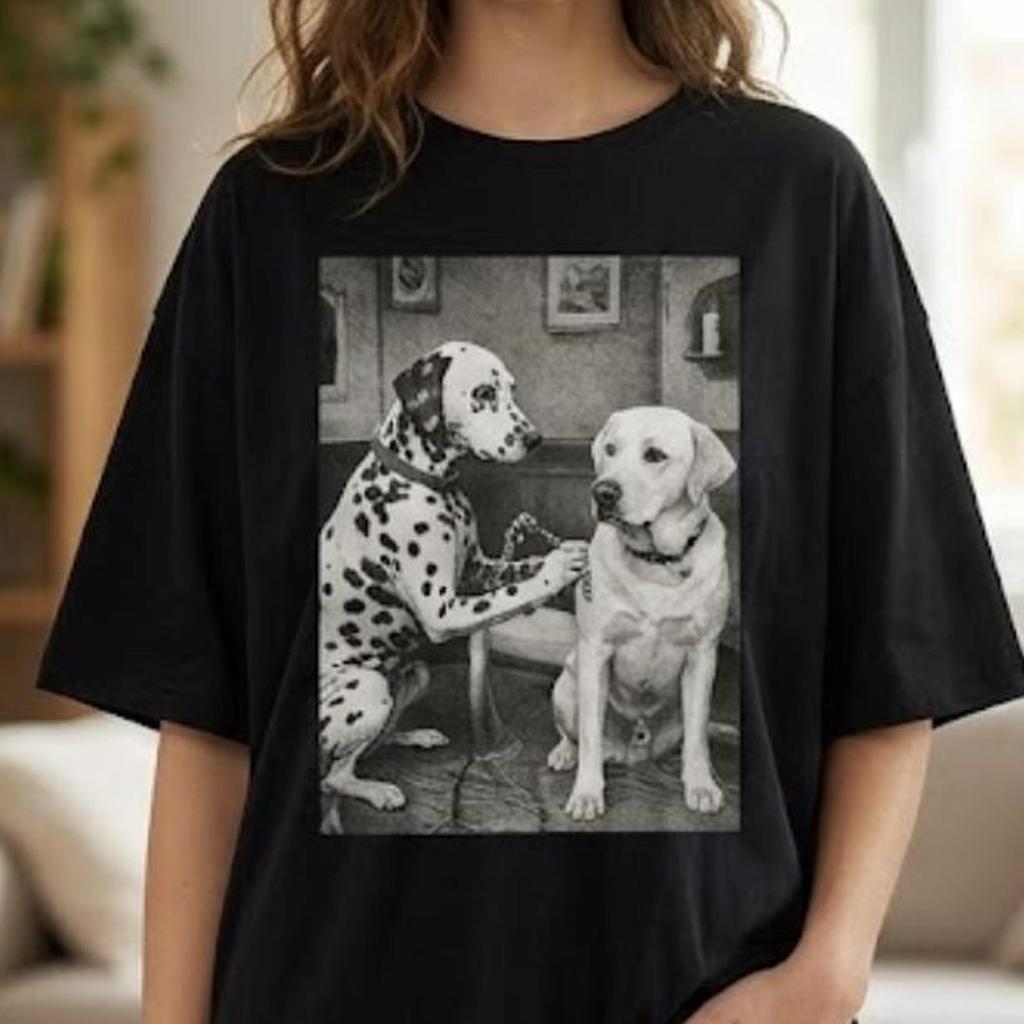 Funny Dalmatian Tattoo Shirt, Vintage Dog Tattooing Tee, Retro Black White Graphic T-Shirt, Cute Pet Lover Gift, Gildan 5000 Oversized Top