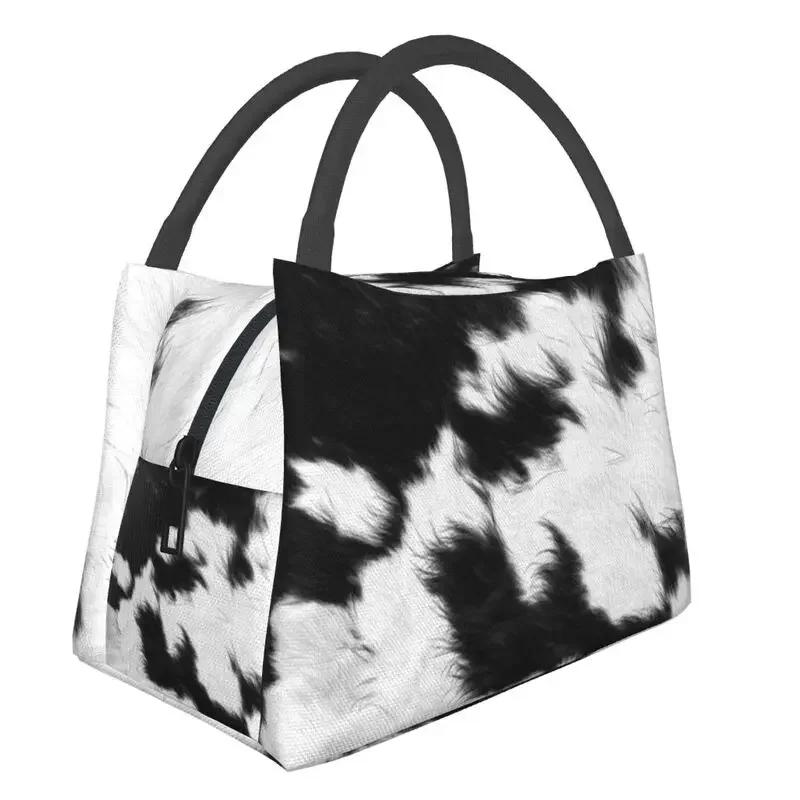 Cowhide Leather 3D Printing Resuable Lunch Box Women Waterproof Animal Fur Texture Thermal Cooler Food Insulated Lunch Bag