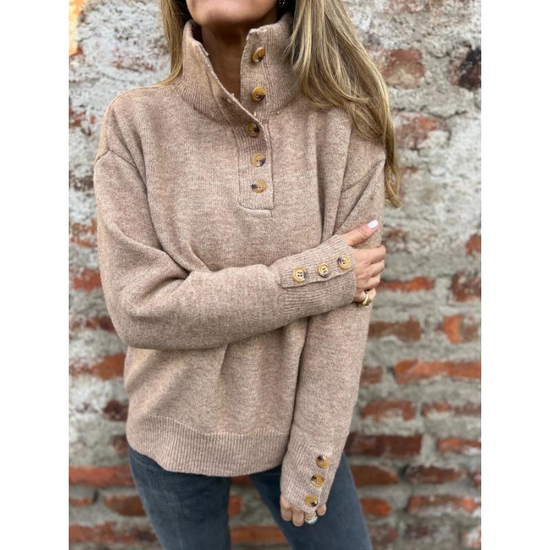 Women S Stand Collar Loose Fit Long Sleeve Solid Color Casual Sweater