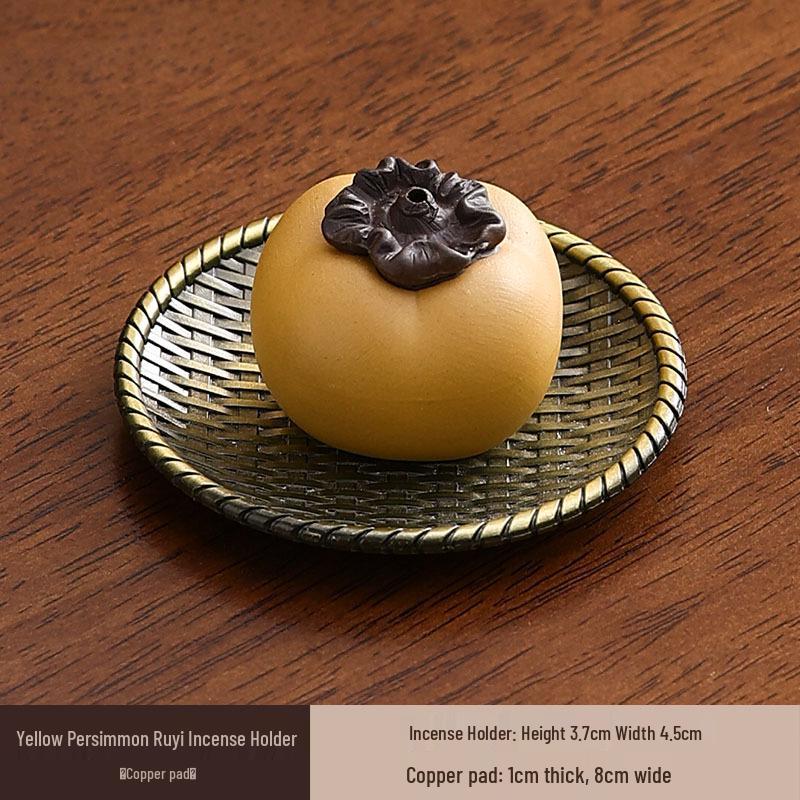 Creative Small Ceramic Persimmon Incense Holder - Zisha Burner for Agarwood & Sandalwood, Ideal for Tea & Incense Ceremonies Indoors