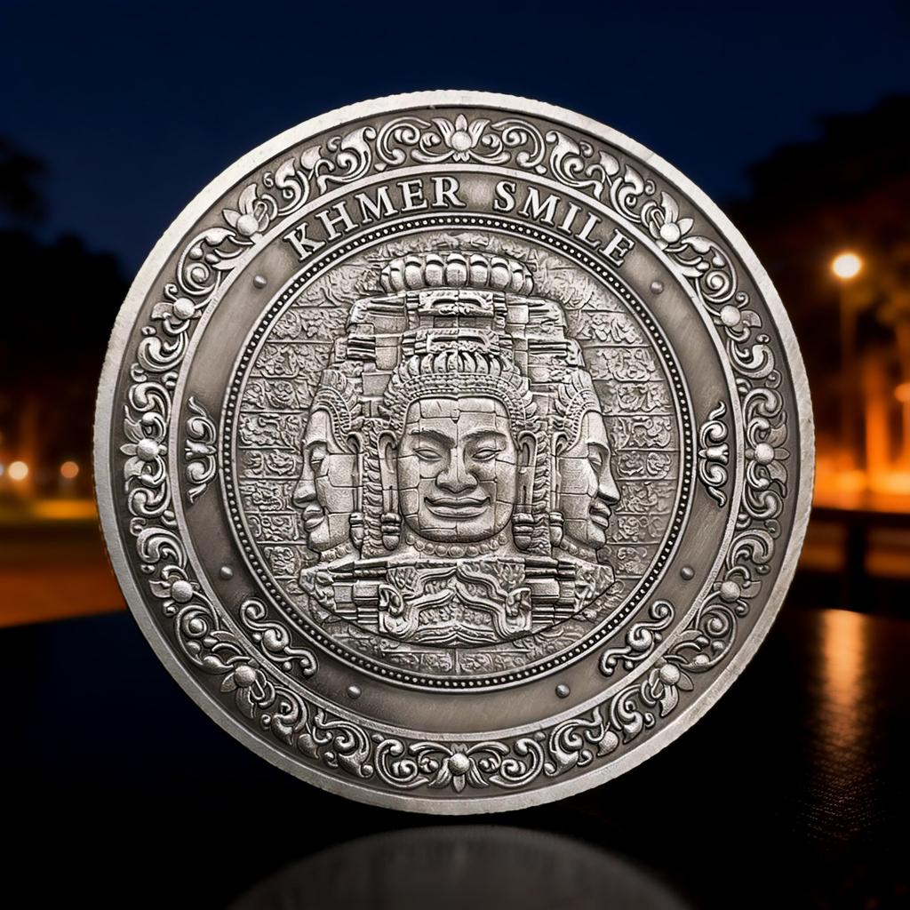 Kambodża Moneta pamiątkowa Angkor Wat, Uśmiech Khmerów, Turystyka kulturalna i kreatywna, Monety, Prezenty, 45mm