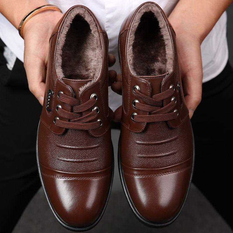 

Men s Autumn/Winter Genuine Leather Cowhide Casual Shoes - Warm, Velvet-Lined, Business-Ready Dad Shoes. 45