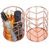 2Pcs Pen Holder Round Rose Gold Desktop Storage Basket Metal Mesh Makeup Organizer Box