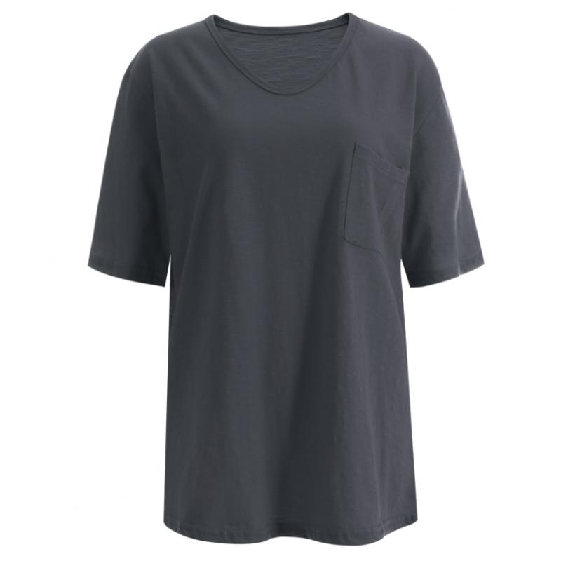 Shop   Women PockeT Basic V Neck oVerfiT Inner ShorT sleeVe T shirT Beige Dai Ws