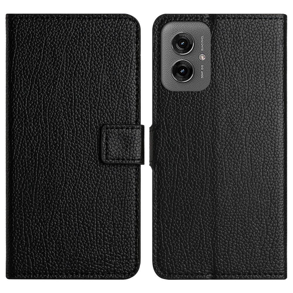 For Motorola Moto G55 5G Case PU Leather Wallet Phone Cover Litchi Texture,Black