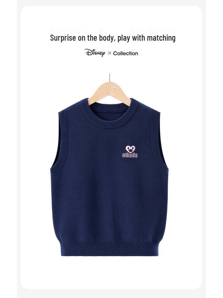 Minnie Girls' 2025 Autumn Knit Sweater Vest - Sleeveless, Comfortable & Versatile for Kids