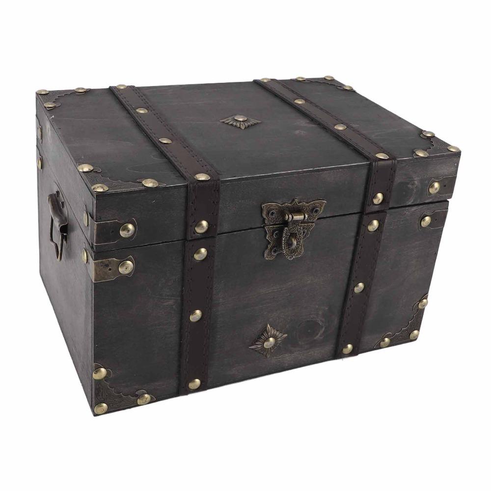 Large Decorative Treasure Chest Grey Wooden Jewelry Box Wooden Storage Box Home Bedroom Decor