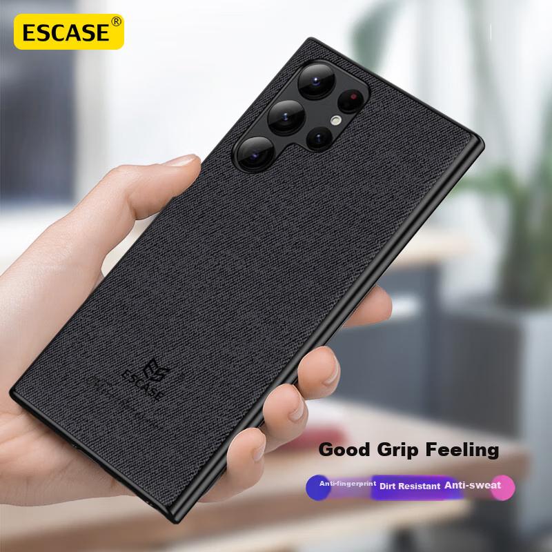 Samsung S22 Ultra Phone Case, Galaxy 5G Protective Cover, Full Edge Protection, Shockproof, Unisex, Creative Design, Leather Back, ES-19 Deep Black