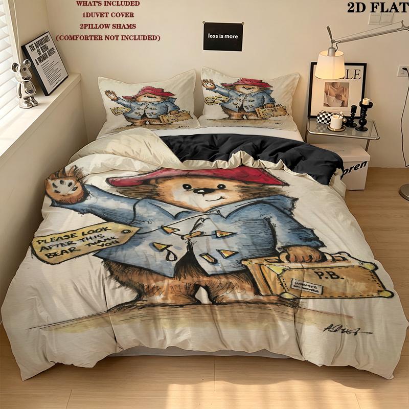 Paddington Bear Bedding Quilt Set Quilt Cover Pillowcase Home Decoration Birthday Gift (1 * duvet cover + 2 * pillowcase, without core)