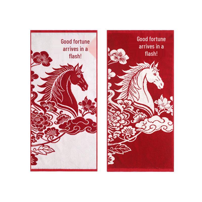 Chinese Zodiac Dragon Horse Red Towel: Soft, Absorbent Face Wash & Gift Towel
