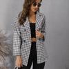 QICED Dámské Vintage ležérní kostkovaný potisk Podzim Zima Dlouhý rukáv POLO bundy a kabáty