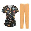 Plus SizePrinted Scrub Working Uniform Tops For Women's Cross V-Neck Halloween Print Short Sleeve Fun T-Shirts Workwear Tee With Pockets