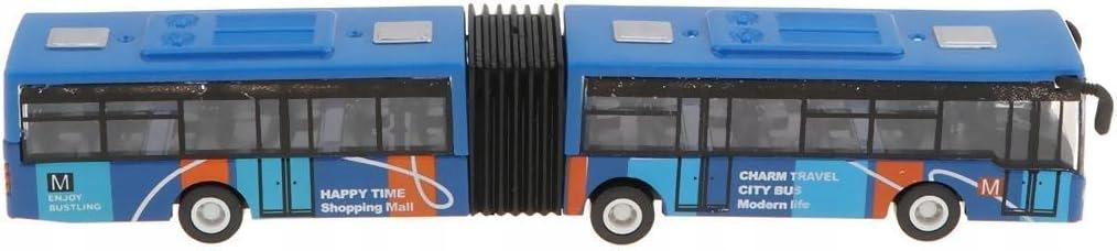 Blue Metal Bus Car with Articulated Pull-Back Mechanism