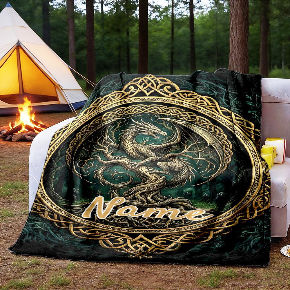 Fantasy Dragon Celtic Knot Customize Your Name Outdoor Blanket Comfortable Soft Lightweight Perfect For Travel Camping Picnics Sofa Office Bed Living